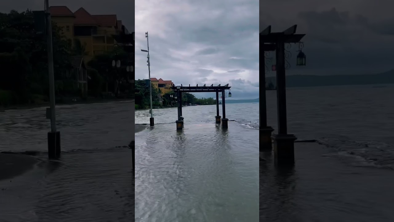 Walking in the Taal lake, inside the Taal caldera of an active volcano in the Philippines 