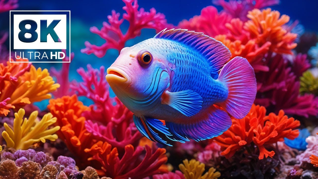 Aquarium 8K (VIDEO ULTRA HD) - Captivating Beauty of Coral Reef Fish - Soothing Meditation Music