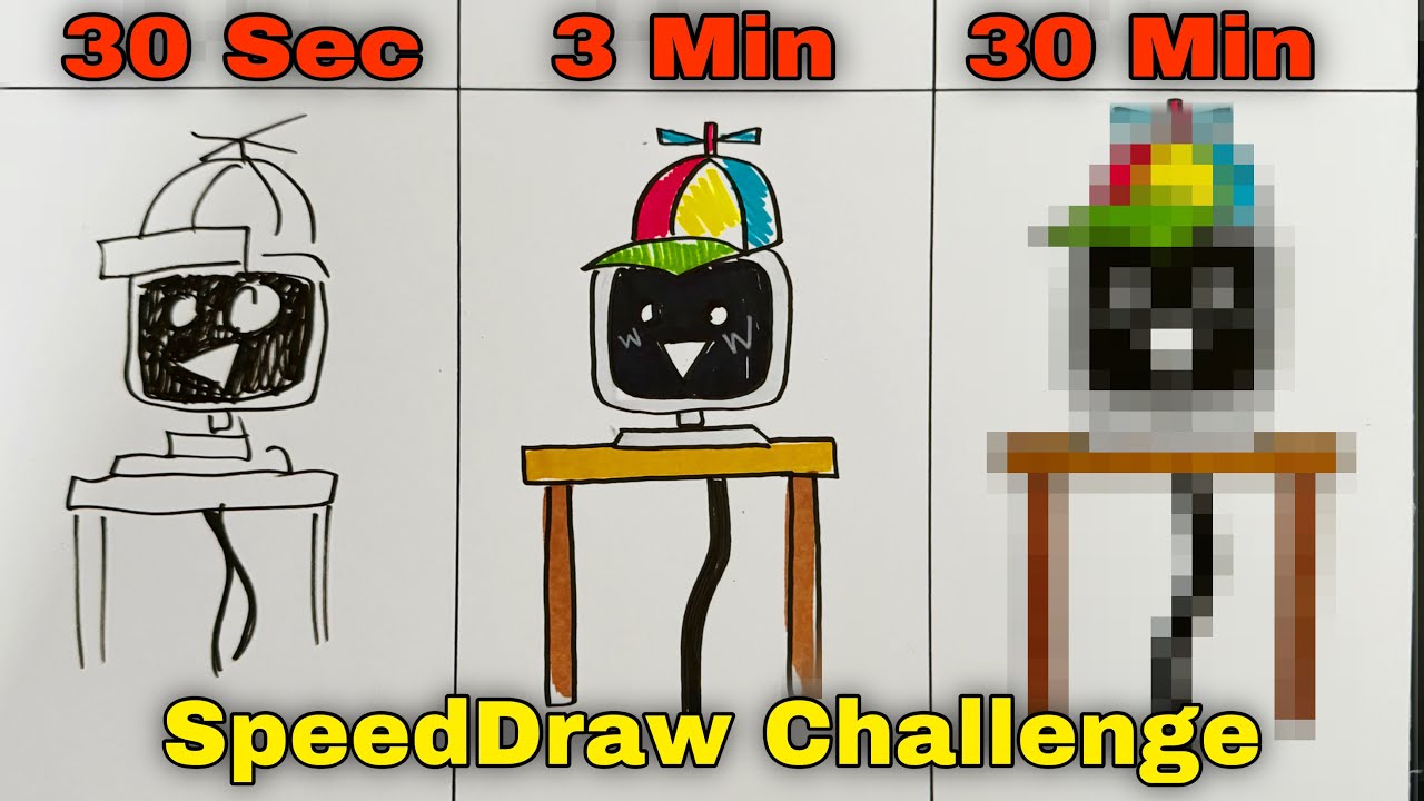 Drawing INCREDIBOX SPRUNKI ( MR. FUN COMPUTER ) in 30 Sec, 3 Min and 30 Min.