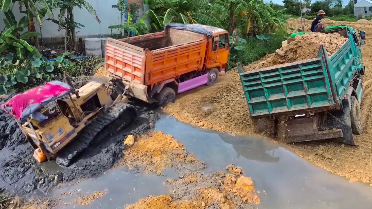 Dozer Rescuing Incredible SKILLED Operator Komatsu bulldozer RESCUE Dump Truck Moving ...