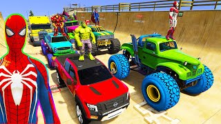 Spiderman Mcqueen Highest Color Ramp Jump Challenge ! Superhero Hulk Mack Truck Disney Cars - Gta 5