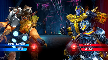 Thor & Rocket Raccoon & Thor vs Thanos & Ultron (Very Hard) - Marvel vs Capcom | 4K Gameplay