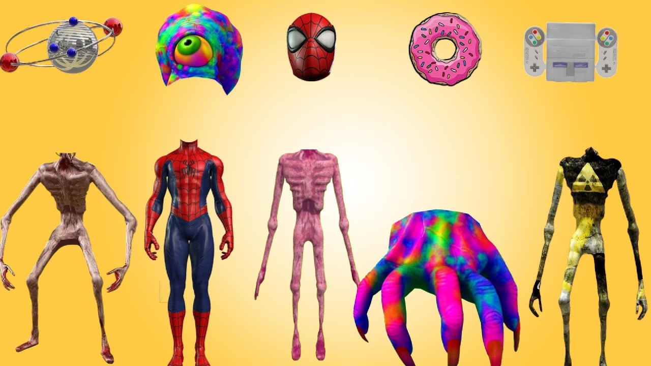 WRONG HEADS, MONSTER EYE, NUCLEAR, SPIDER MAN, SIREN HEAD DONUT, NINTENDO, SIREN HEAD MONSTER