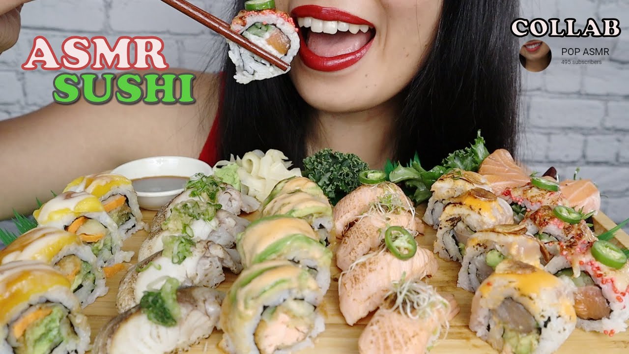 ASMR SUSHI PLATTER (EATING SOUNDS, NO TALKING) COLLAB W/ @POP ASMR - EM ASMR
