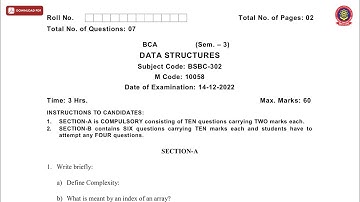 BCA 3RD SEM DATA STRUCTURES DEC 2022 | PTU