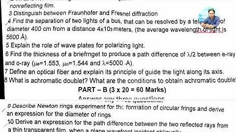 OU, BSc (CBCS) Physics (optics) IV sem question paper  Nov/Dec 2020 | Osmania university