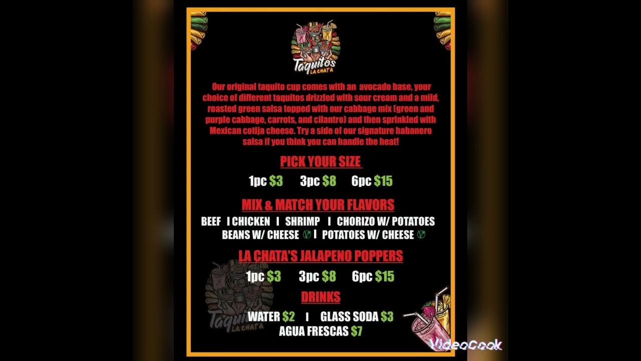 TAQUITOS LA CHATA MENU YouTube