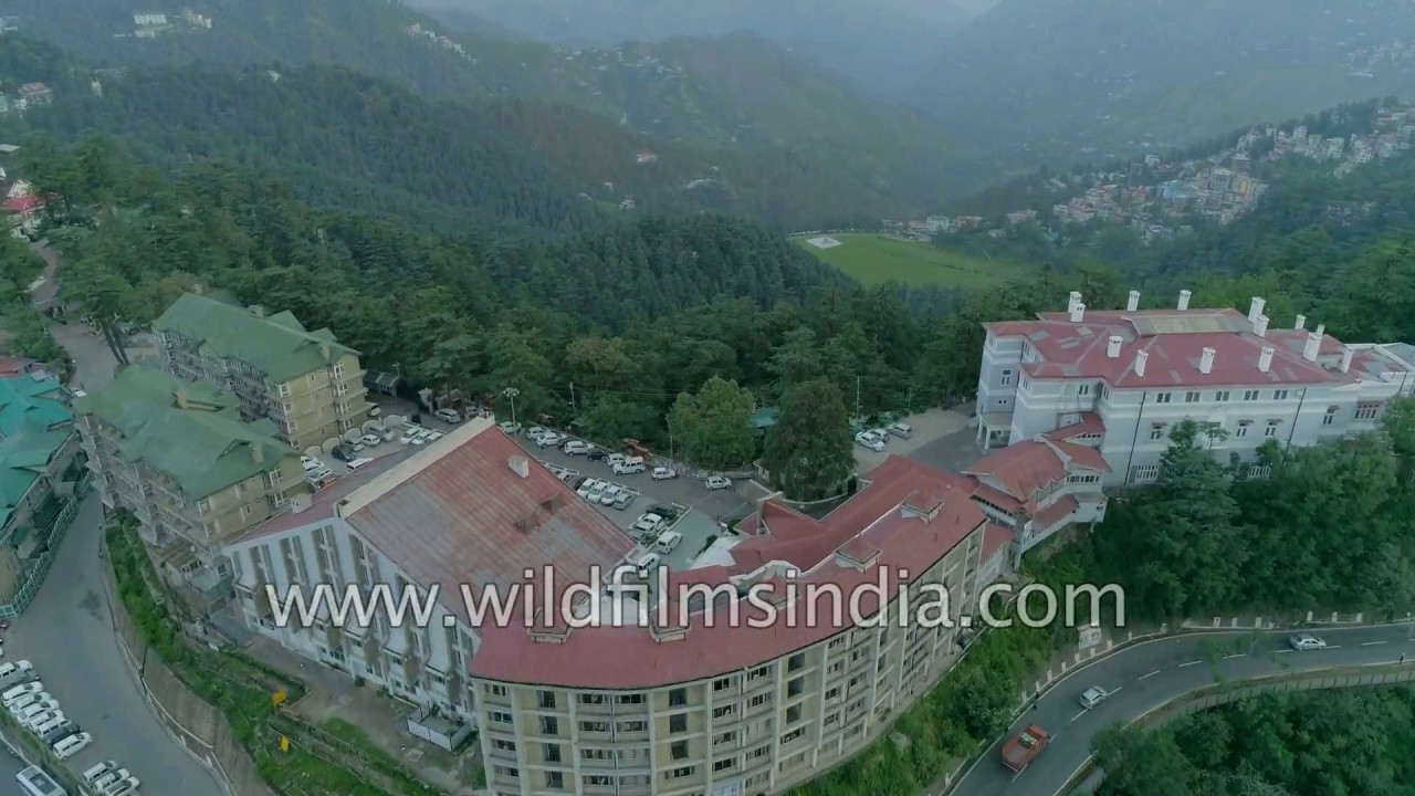 Shimla toy train station from up above and hill station aerial view ...