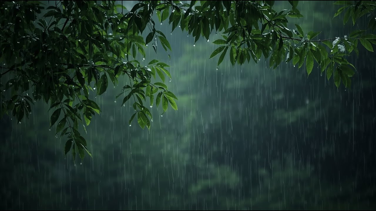 Heavy Rain Sounds in a Green Forest for Sleeping Fast, Anxiety Relief, and Calm Mind