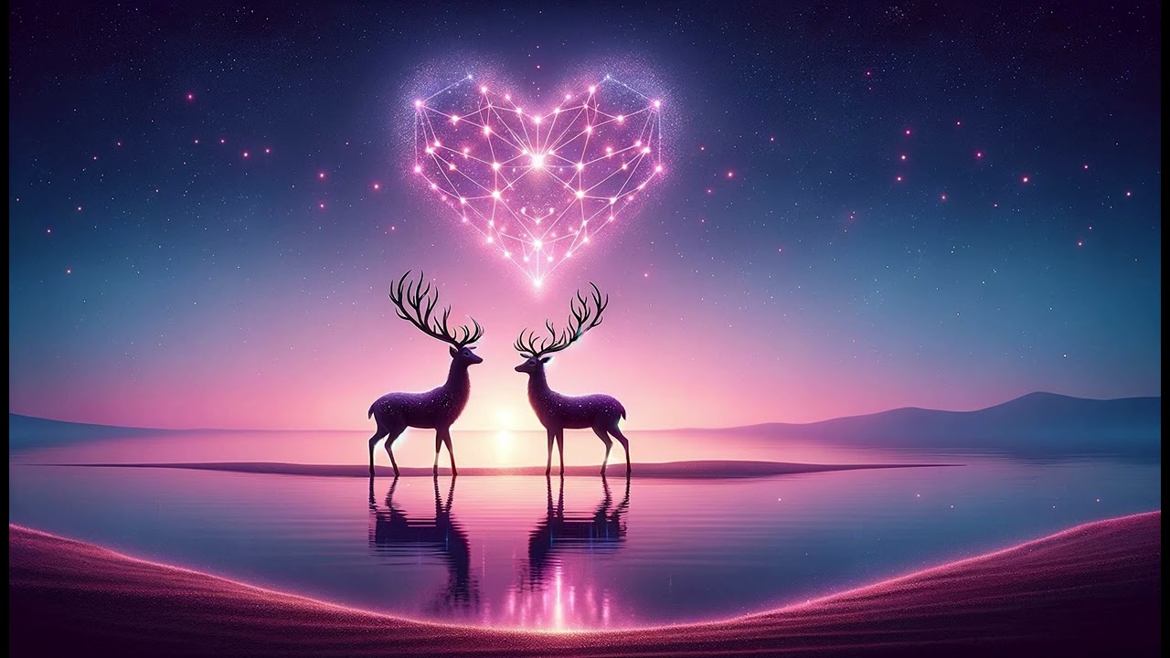 The image depicts a serene and fantastical scene suitable for healing music. 