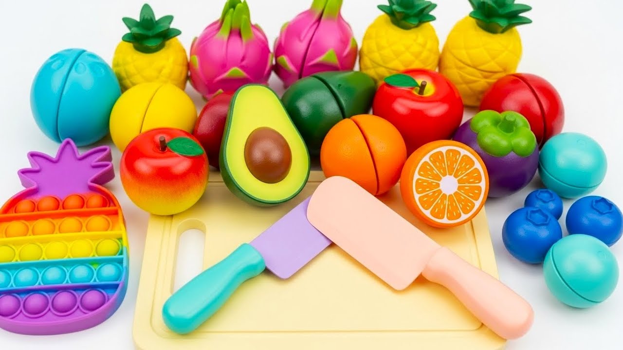 満足できる動画 | 果物と野菜の切り方 ASMR | 洋ナシ オレンジ ピーチ スクイーズを混ぜる