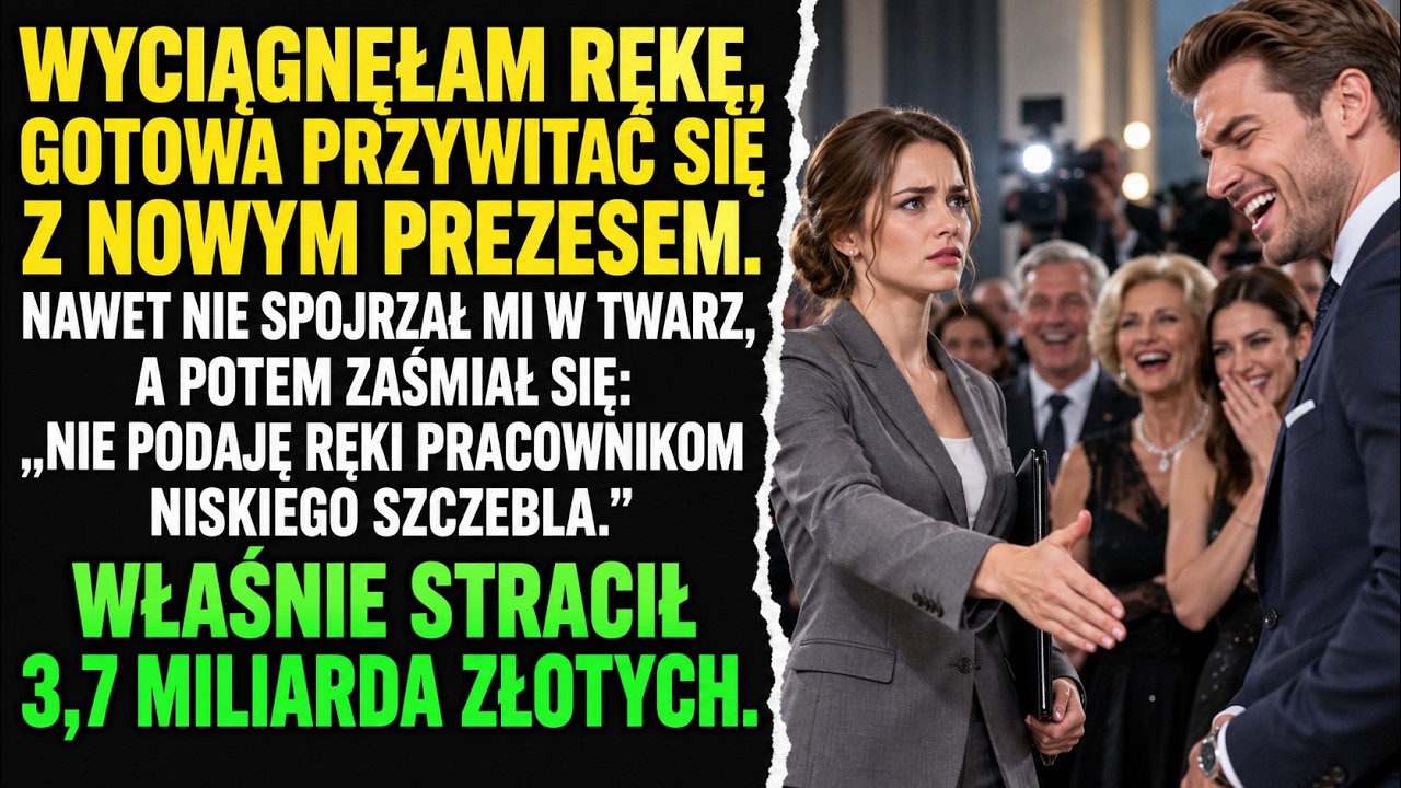 Wyciągnęłam rękę do nowego prezesa zarządu, a on parsknął śmiechem i ogłosił całej sali, że nie podaje ręki pracownikom niskiego szczebla. Wszyscy się roześmiali, kamery wciąż nagrywały, a ja...