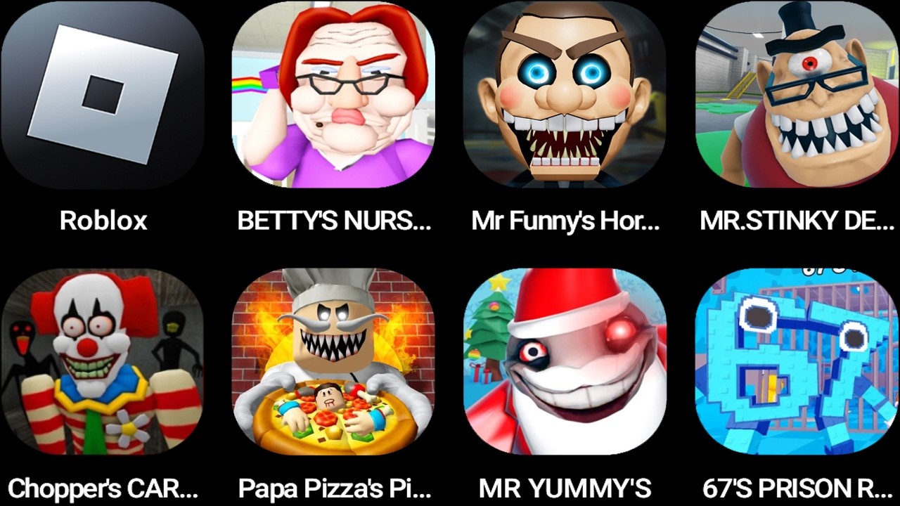 Roblox,Betty's Nursery,Mr Funny's ToyShop,MR. STINKY DETENTION,CHOPPER'S CARNIVAL,Papa Pizza's...