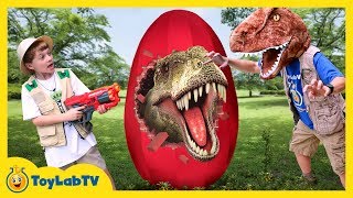 Giant T-Rex Dinosaur Surprise Egg Toys Opening For Children In Family Fun Kids Dinosaurs Video