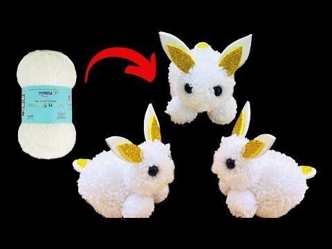 Woolen Rabbit Easy woolen Rabbit making | woolen craft | pom pom Rabbit making with ...