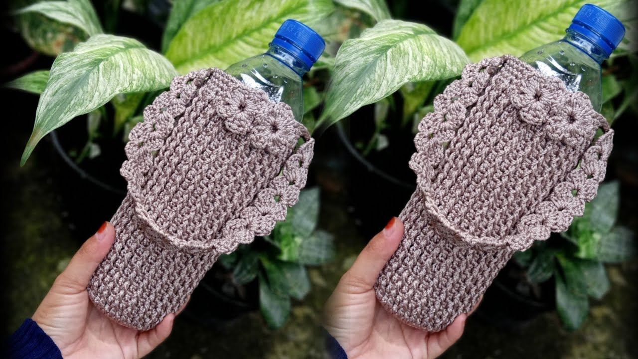 How to knit a Drinking Bottle for beginners  | Merajut Cover Botol Minum
