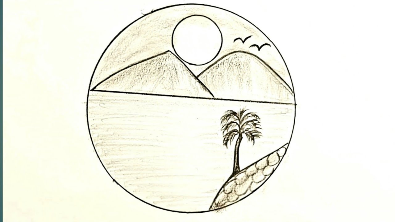 Circle Scenery Drawing Easy | How to Draw Circle Scenery Drawing | Step ...