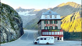 MOUNTAIN PASSES in SWITZERLAND, PART 2 - FURKA PASS, RHÔNE GLACIER and 007 STUFF | Our Camper Trips
