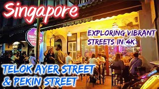 Exploring Singapore: Telok Ayer Street & Pekin Street | Walking Tour in 4K Ultra HD.