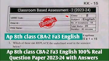 Ap 8th class CBA-2 Fa3 English question paper 2023-24 with answer|💯8th english fa3 Answer Key 2024