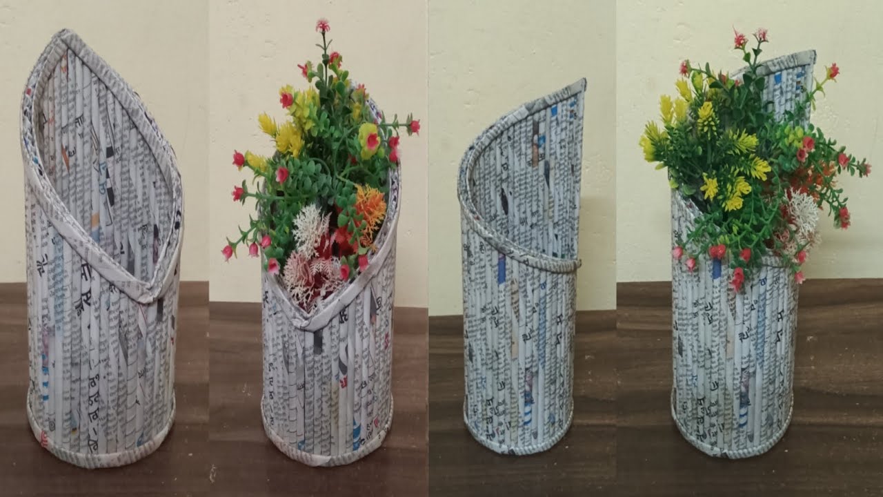 Beautiful newspaper flower vase | how to make a paper flower vase | newspaper craft ideas 