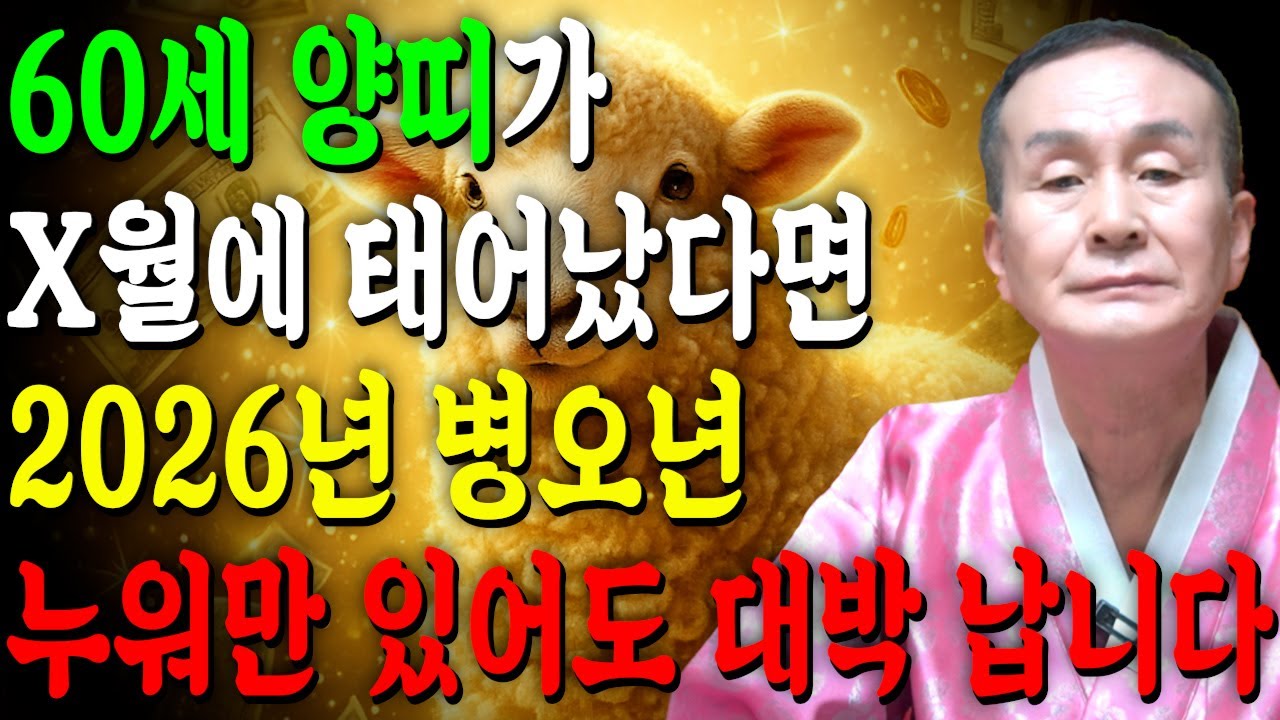 [2026년 60세 양띠운세] 양띠가 1967년생이라면 말년으로 갈수록 99% 이렇게 됩니다! 금전,귀인,문서운 모두 대박 터진다!! 병오년 1967년생 60세 양띠 신년운세