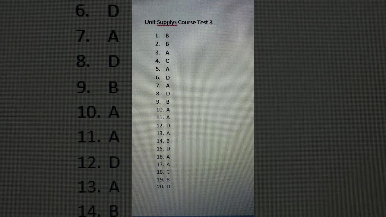 Unit Supply Course Test 3 Answers - YouTube