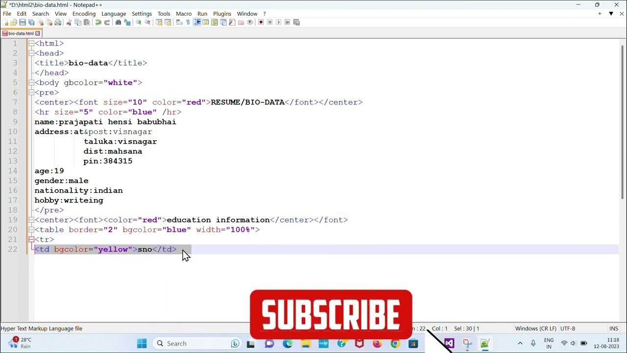 html-me-bio-data-keise-banaye-how-to-create-a-bio-data-in-html-youtube