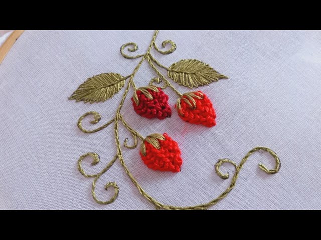 Super easy strawberry embroidery design for beginners - YouTube