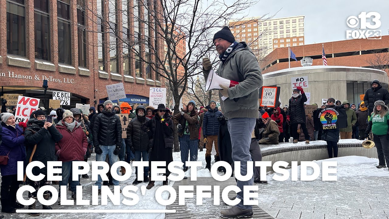 Mainers protest outside Sen. Collins' office demanding no more funds for ICE