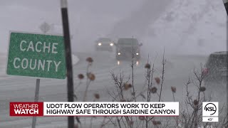 Snowplow operators working around the clock in Sardine Canyon