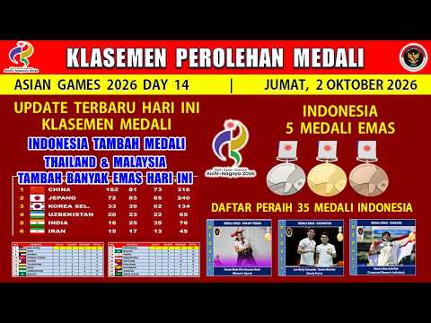 cantoto x asiaklub - MEDALI INDONESIA HARI INI ~ KLASEMEN PEROLEHAN MEDALI ASIAN GAMES 2026 DAY 14 - JUMAT 2 OKTOBER 2026