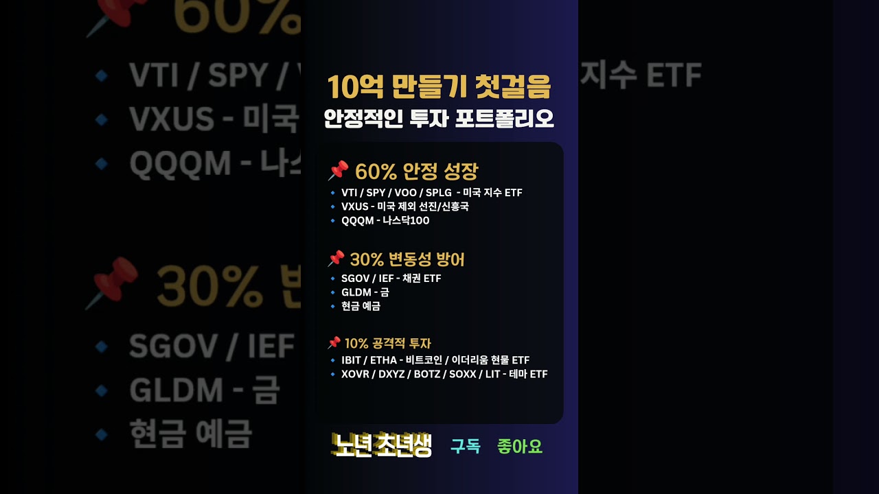 10억 만들기 첫걸음 안정적인 투자 포트폴리오 #재테크 #투자 #주식 - YouTube