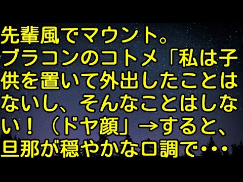 【スカッとする話】先輩風でマウント。ブラコンのコトメ「私は子供を置いて外出したことはないし、そんなことはしない！（ドヤ顔」→すると旦那が穏やかなロ調で・・・　スカッとしようぜチャンネル