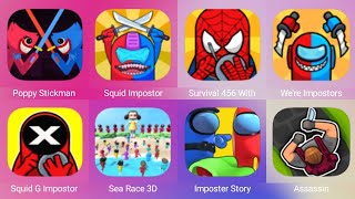 Poppy Stickman Fighting, Squid Impostor, Survival 456 With Superhero, We're Impostors, Sea Race 3D screenshot 2