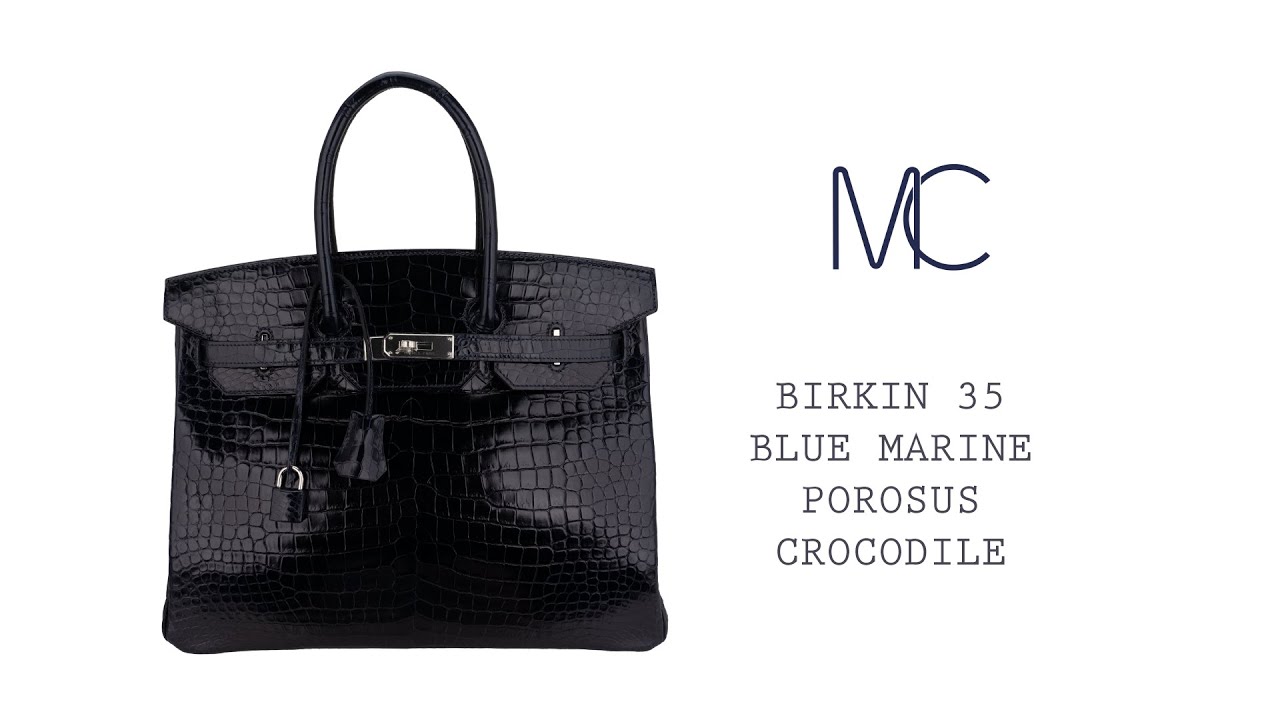 Hermes Birkin 35 Blue Marine Porosus Crocodile Bag Palladium