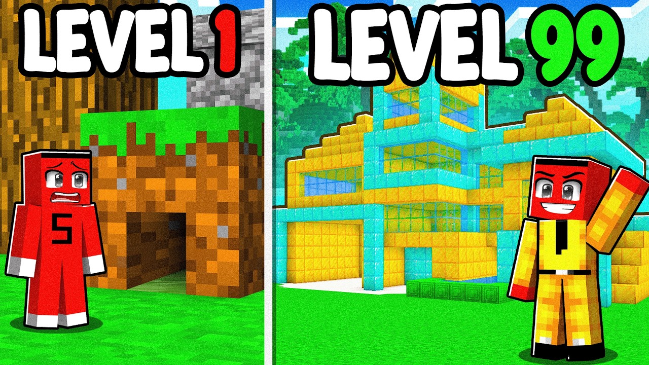 1 SEVİYE vs 99 SEVİYE MALİKANE YAPI KAPIŞMASI !! 🏠 -  Minecraft