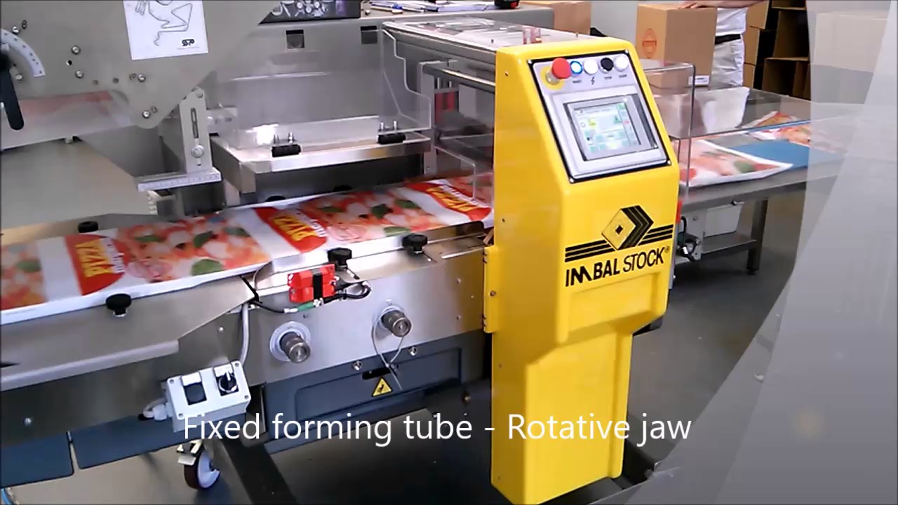Frozen pizza packaging in flow wrapping with printed film - YouTube