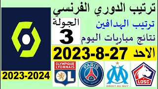 ترتيب الدوري الفرنسي وترتيب الهدافين الجولة 3 اليوم الاحد 27-8-2023 - نتائج مباريات اليوم