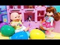 Baby doll surprise eggs and pet shop Hello kitty kitchen toys play