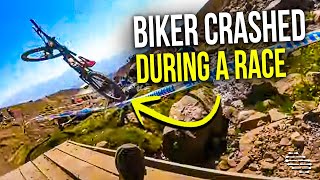 Biker Crashed Close to a Crossing Point During a Race in the Deache Series