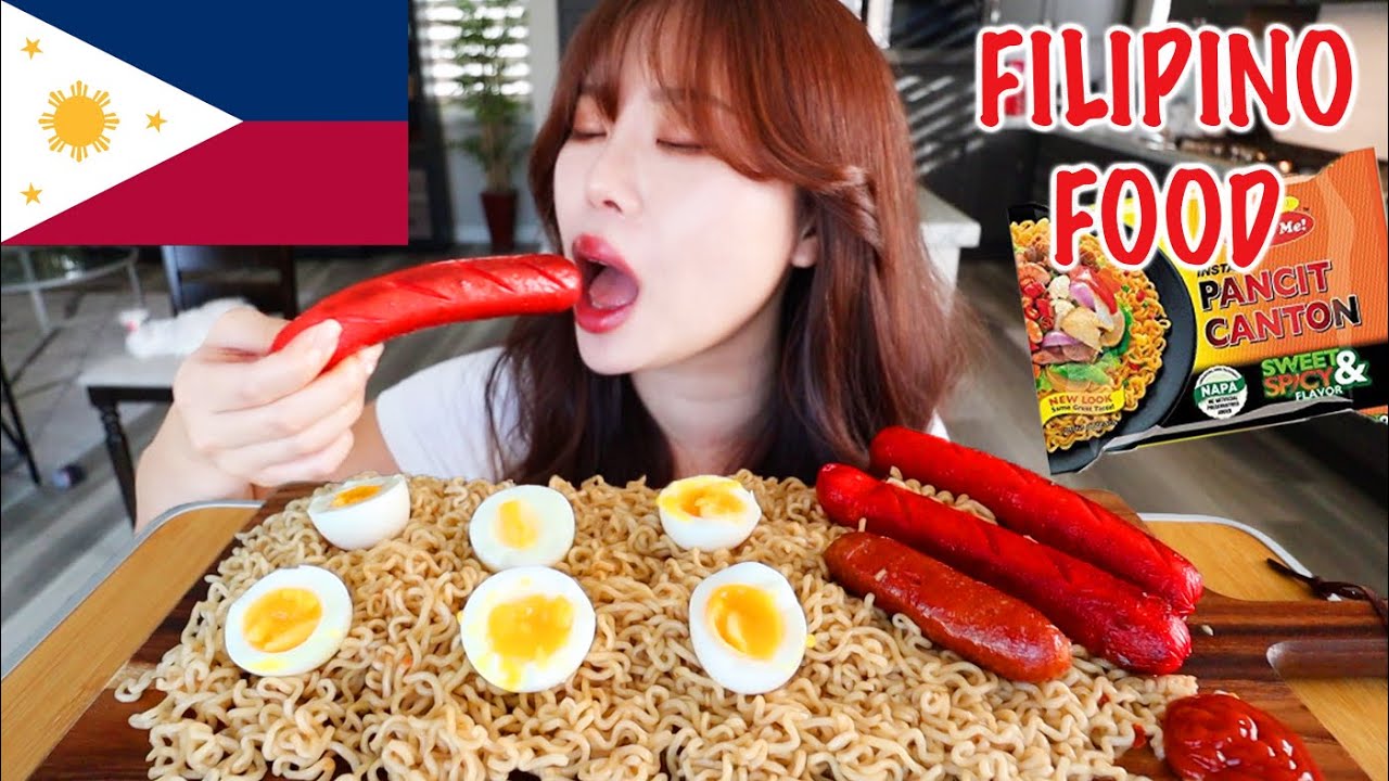 ПРИГОТОВЛЕНИЕ МУКБАНГА 먹방 ФИЛИППИНСКИЙ КРАСНЫЙ ХОТ-ДОГ, КАНТОНСКАЯ ЛАПША LUCKY ME PANCIT, ВАРЕНОЕ...