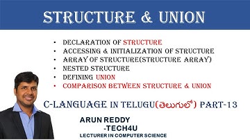 C LANGUAGE IN TELUGU PART 13 -  STRUCTURE AND UNION