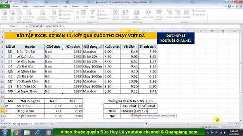 Bài tập Excel cơ bản 11  Kết quả cuộc thi chạy Việt Dã