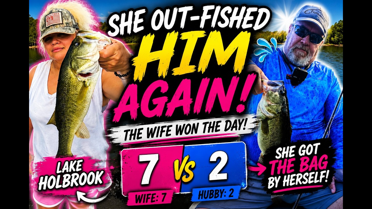 I BEAT My Husband 7-2! 😱 Lake Holbrook Bass Fishing Challenge
