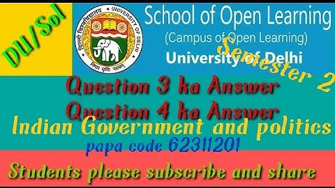 Indian Government and Politics 2nd semester Assignment Solved | Q.3 and.Q.4 B.A Prog  assignment/