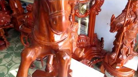 Tượng gỗ- Quan công cưỡi ngựa - gỗ hương-MS 365