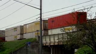 Big Double Stack Train Westbound on Overhead Tracks
