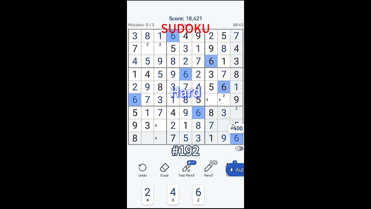 Sudoku Hard 192  #sudokugame #sudokupuzzles #sudokuchallenge #mathematics #maths #braintest