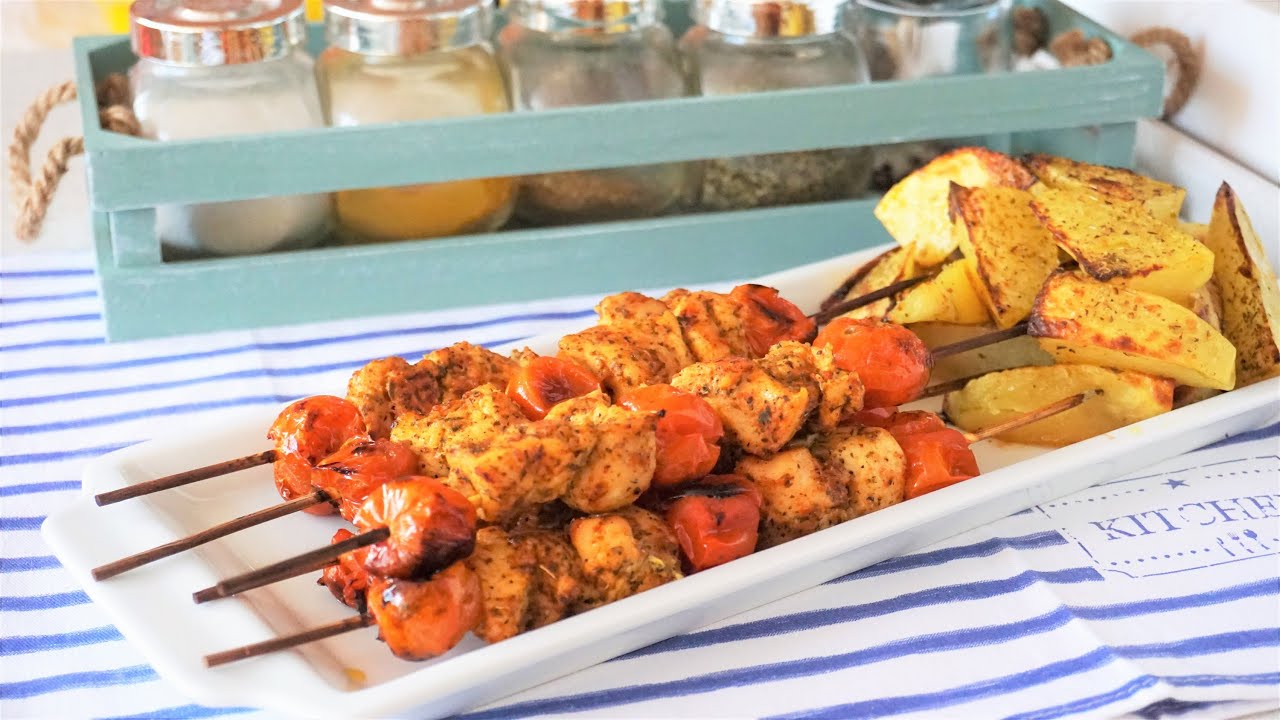 Шашлычок в духовке с печеной картошкой и черри. Маринад для любого мяса ...